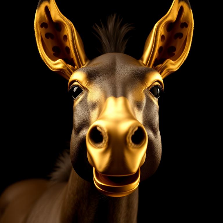 Close-up golden donkey portrait render